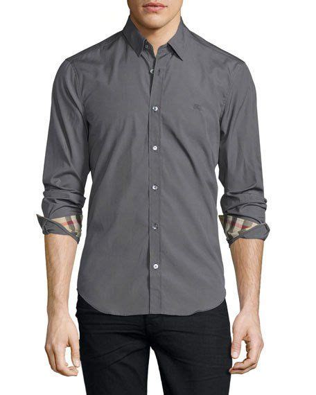 burberry cambridge long-sleeve sport shirt stone gray|burberry shirts for men.